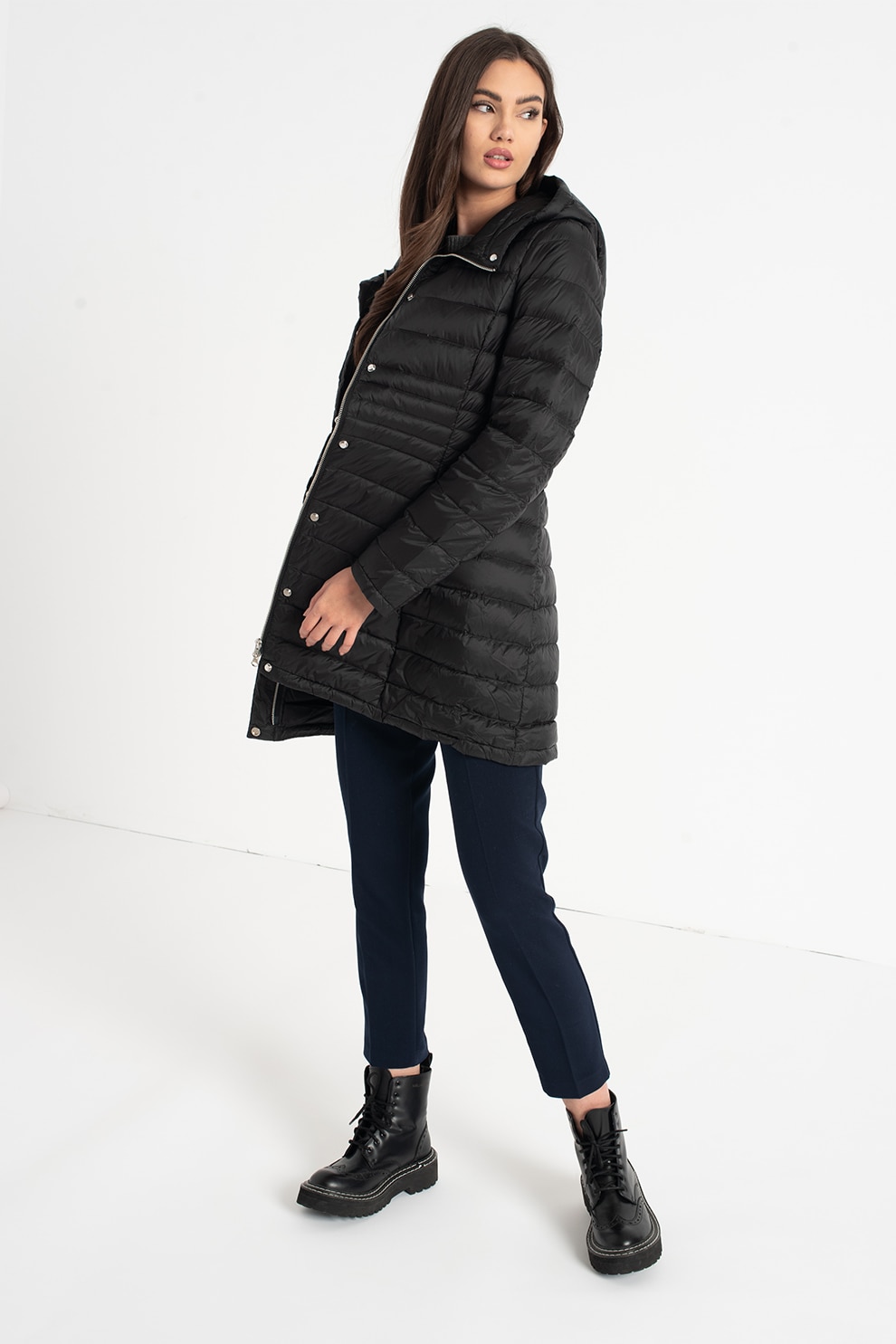 United Colors of Benetton, Geaca cu umplutura de puf si gluga, Negru