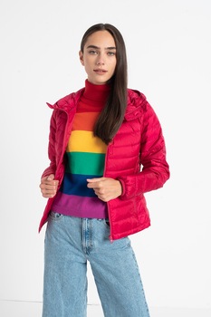 United Colors of Benetton, Geaca cu umplutura de puf si gluga, Fucsia United Colors of Benetton, Geaca cu umplutura de puf si gluga, Fucsia