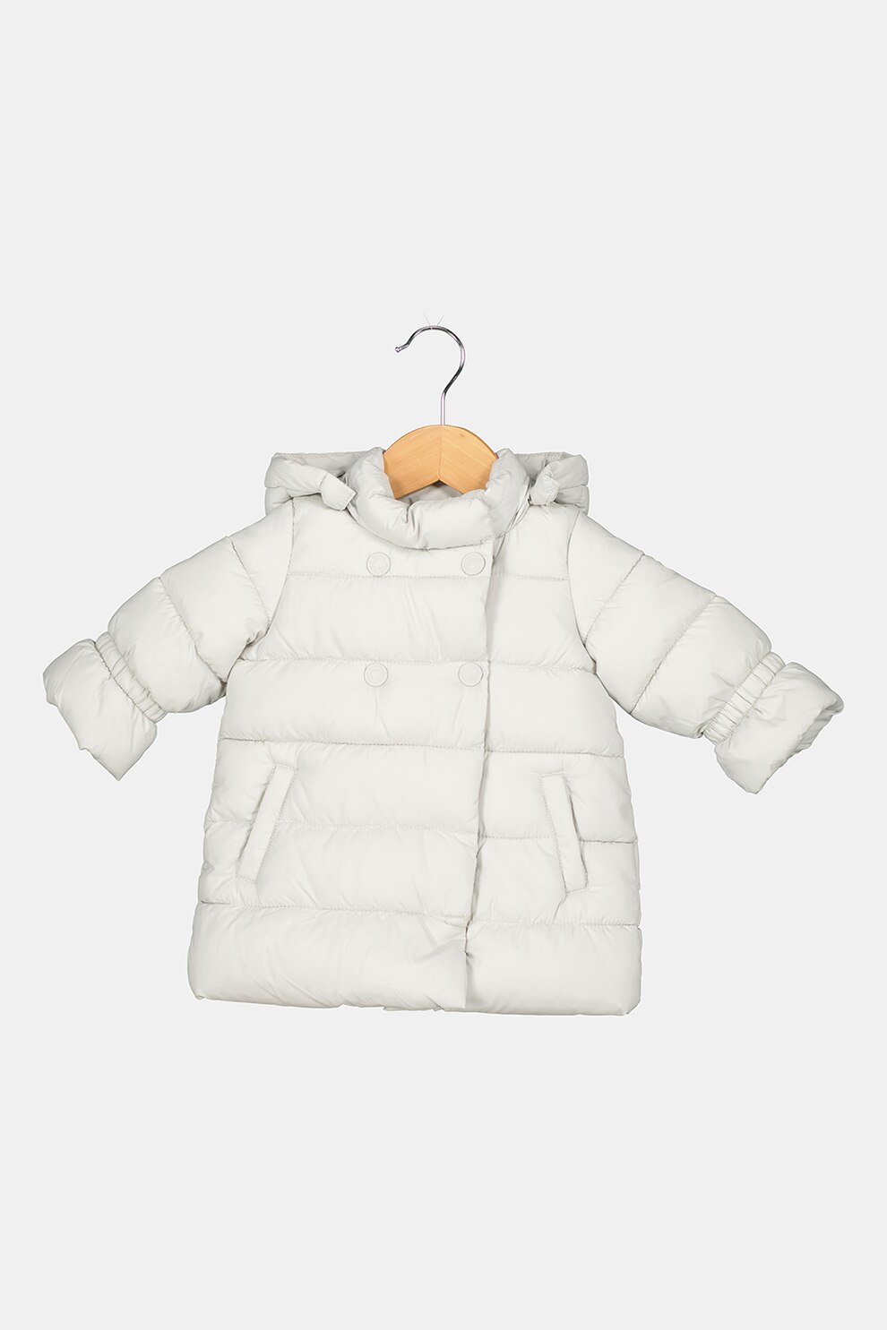 United Colors of Benetton, Geaca matlasata cu gluga detasabila, Alb prafuit