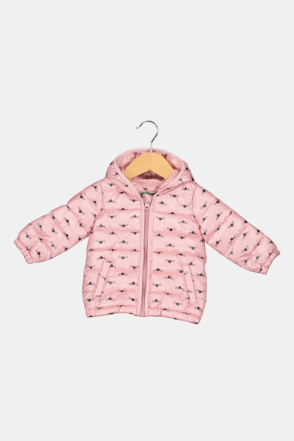 United Colors of Benetton, Geaca matlasata cu gluga, Roz pastel/Negru