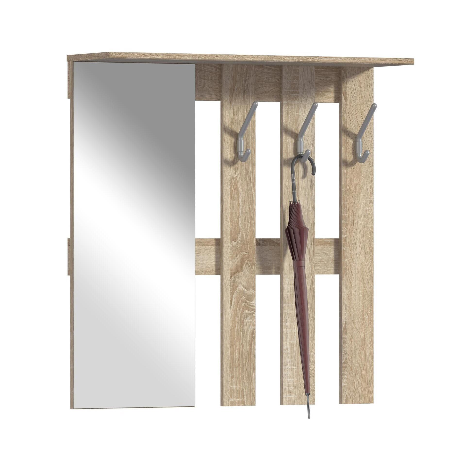 Cuier cu oglinda pentru perete Sani Mambo SB-2880,88x24x88 cm, Stejar Sonoma