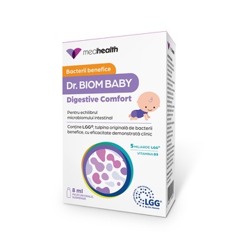 Supliment alimentar pentru copii cu lactobacili vii si vitamina D3, picaturi, Dr. Biom Baby Digestive Comfort, 8ml Supliment alimentar pentru copii cu lactobacili vii si vitamina D3, picaturi, Dr. Biom Baby Digestive Comfort, 8ml