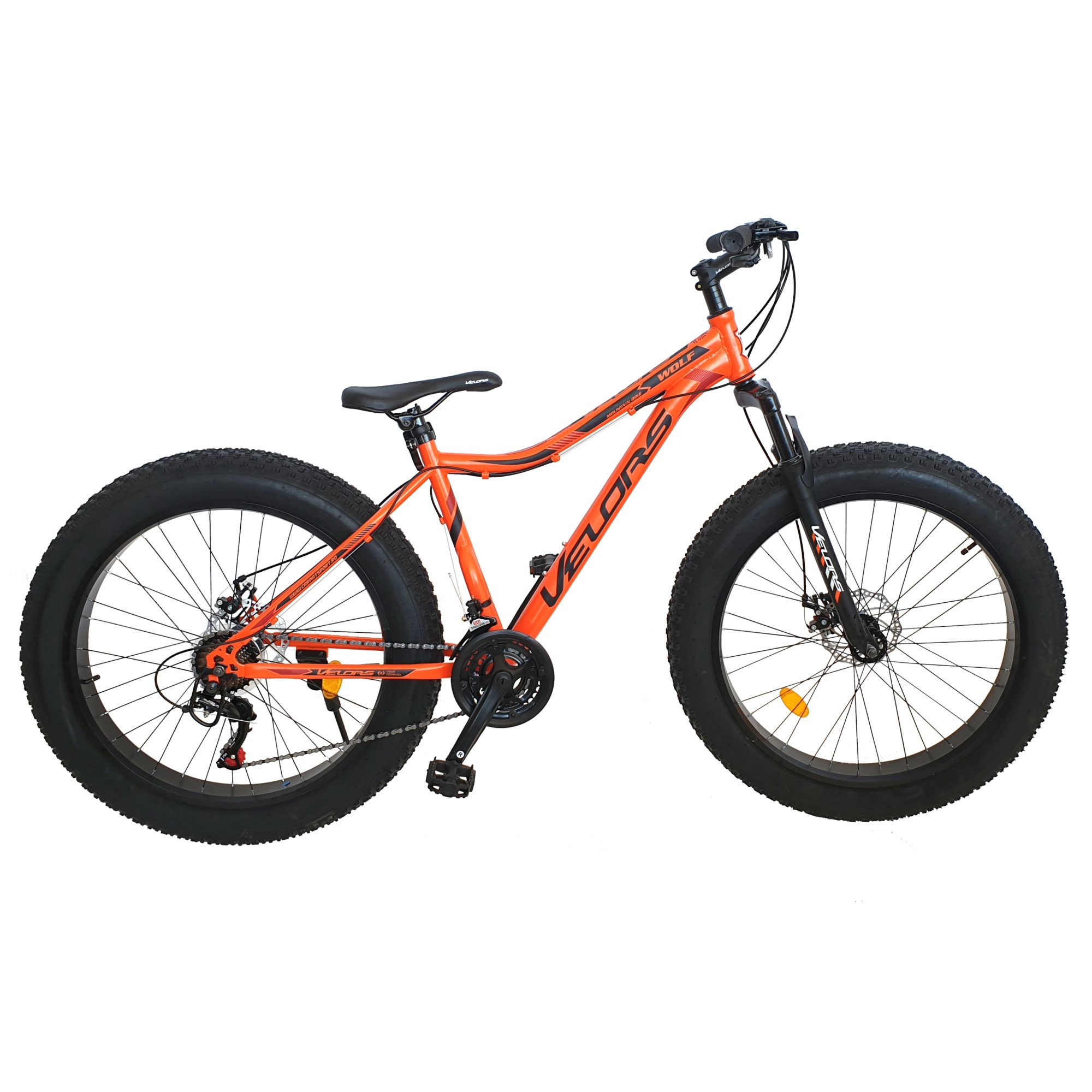 Bicicleta MTB Fat Bike JSX2605D, brand Velors, roata 26 inch, MTB, frana Disc fata/spate, echipare Shimano, Viteze, marime M, portocaliu cu negru - eMAG.ro