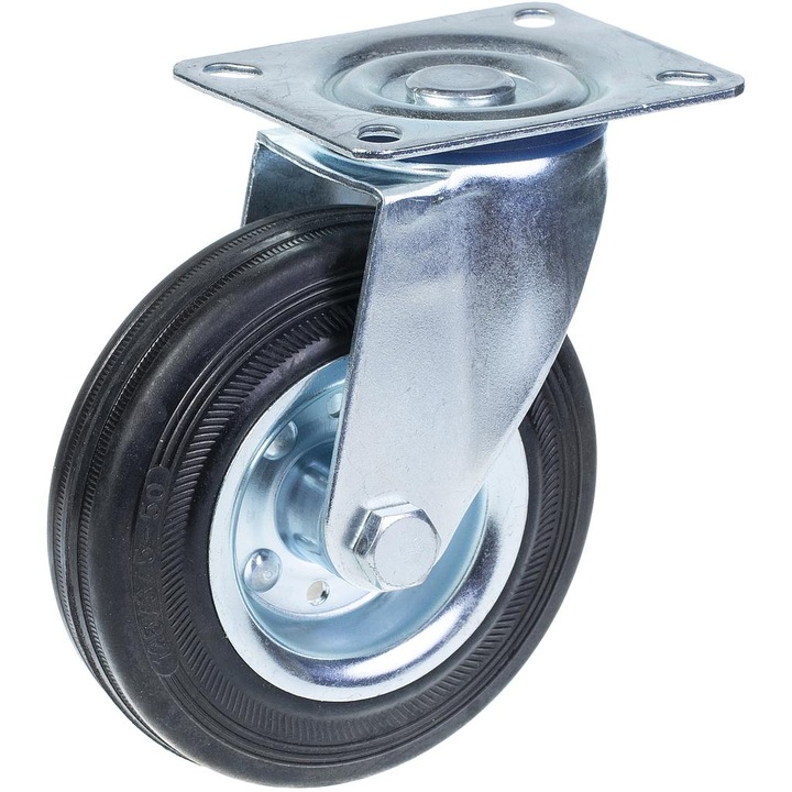 Roata pivotanta din cauciuc, Centru de rulment cu role din otel, 120 kg, 125 mm, Argintiu/Negru