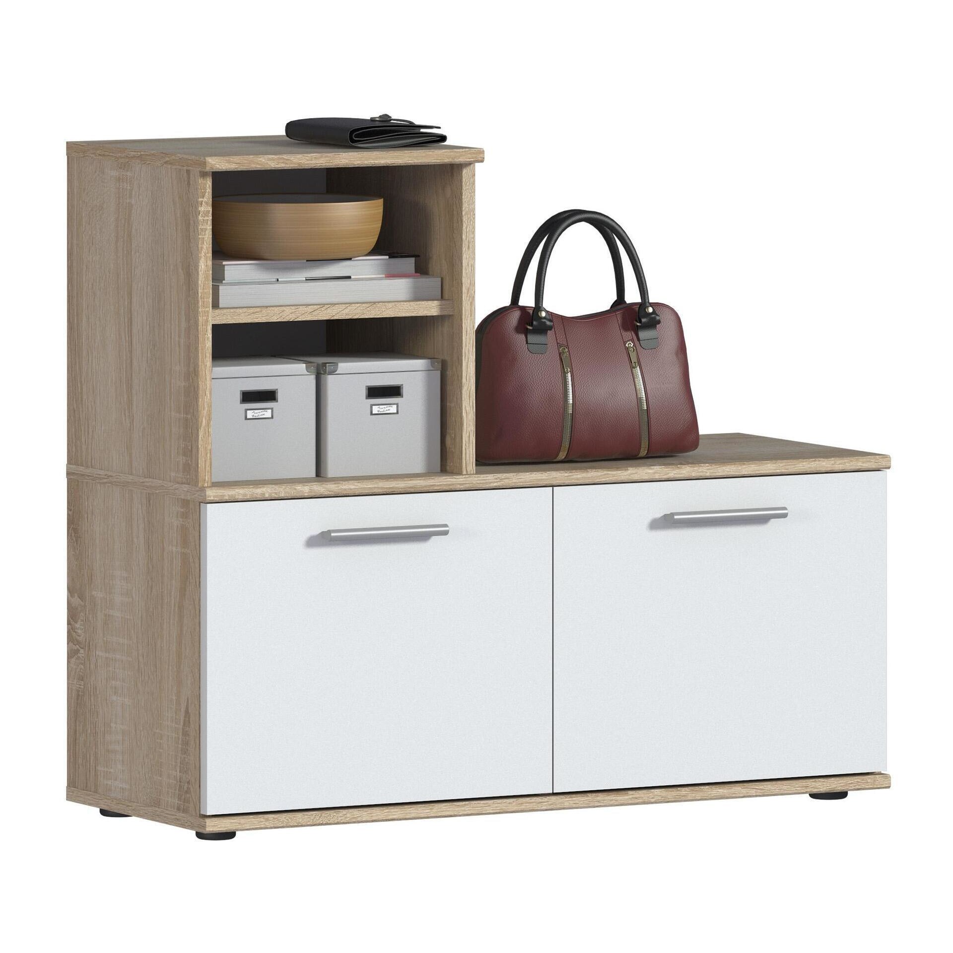 Comoda cu doua usi pentru hol Sani Mambo SB-2879,87,6x35,3x76,3cm,Stejar Sonoma/Alb