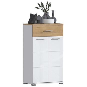 Comoda moderna cu doua usi si un sertar Sani Melissa SB-2890,58,8x35,3x102,3 cm, Alb/Stejar Comoda moderna cu doua usi si un sertar Sani Melissa SB-2890,58,8x35,3x102,3 cm, Alb/Stejar