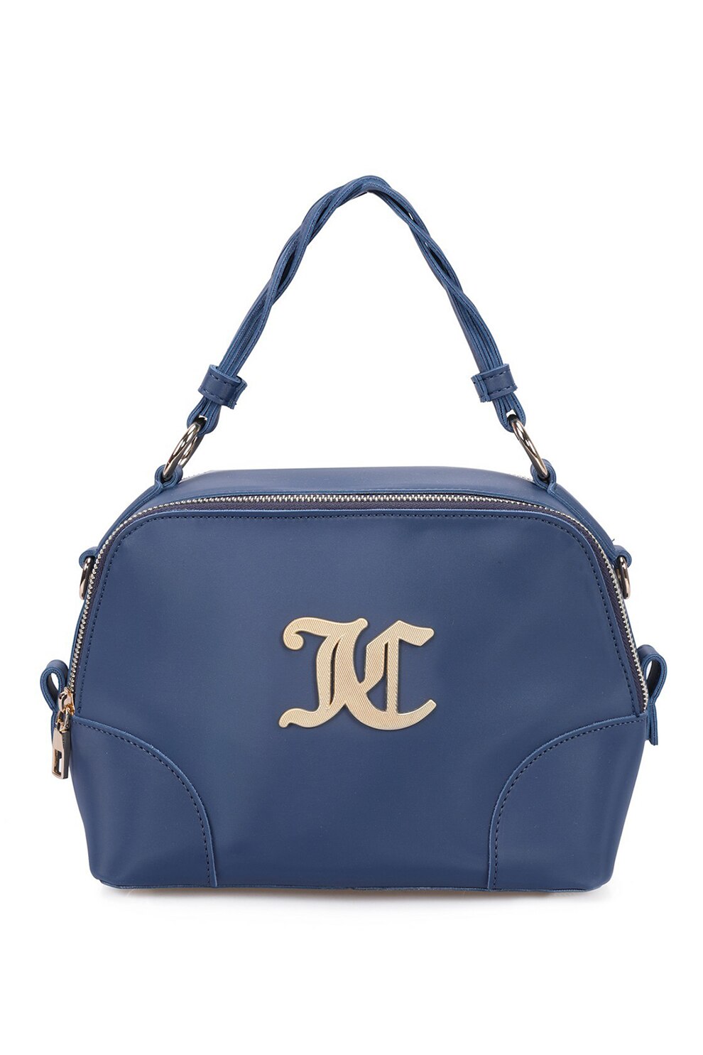 Juicy Couture, Geanta din piele ecologica cu bareta de umar detasabila, Albastru inchis