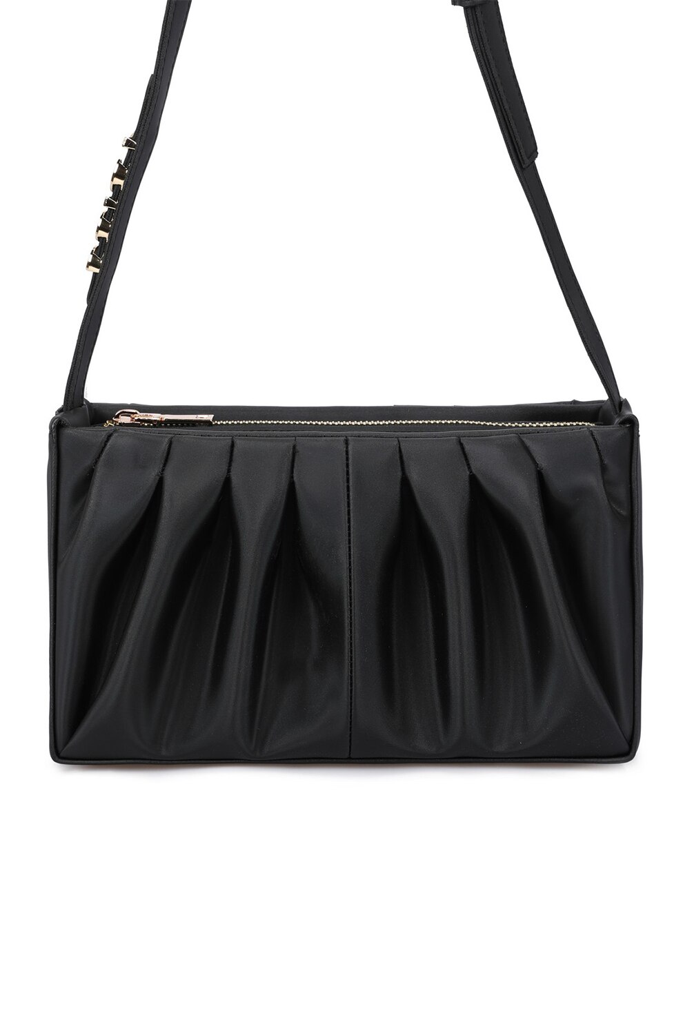 Juicy Couture, Geanta din piele ecologica cu bareta de umar si aspect plisat, Negru