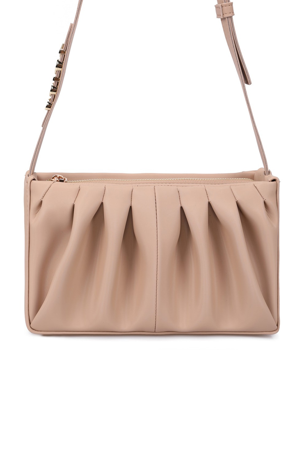 Juicy Couture, Geanta din piele ecologica, bareta de umar si logo metalic, Maro nisip