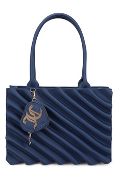 Juicy Couture, Geanta din piele ecologica cu bareta de umar si logo metalic, Bleumarin Juicy Couture, Geanta din piele ecologica cu bareta de umar si logo metalic, Bleumarin