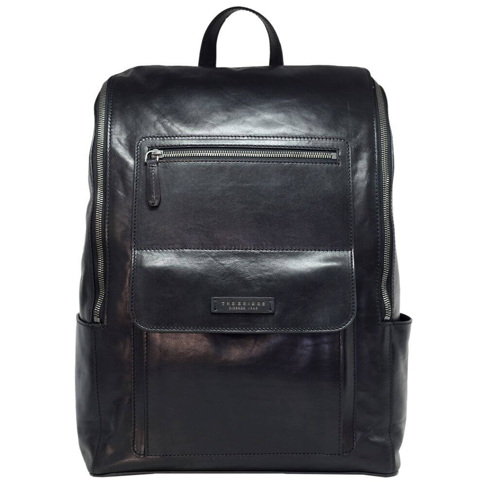 Rucsac THE BRIDGE din piele naturala, portlaptop 14''/tableta 11'', 063102BXA, negru