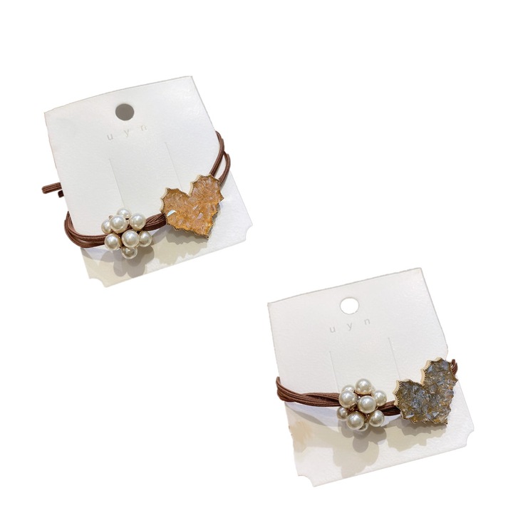 Set 2 elastice pentru par F296, FAC, Model inimioara, Maro