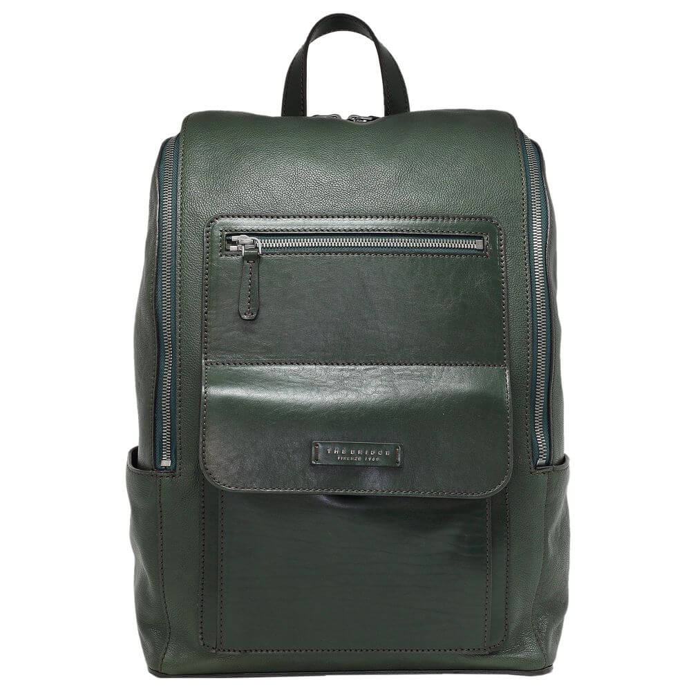 Rucsac THE BRIDGE din piele naturala, portlaptop 14''/tableta 11'', 063102BX, verde