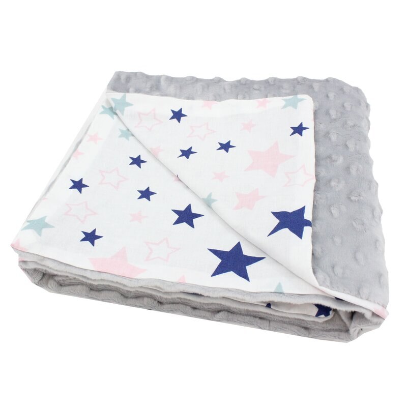 Paturica minky, gri cu stelute roz, 100 x 76 cm