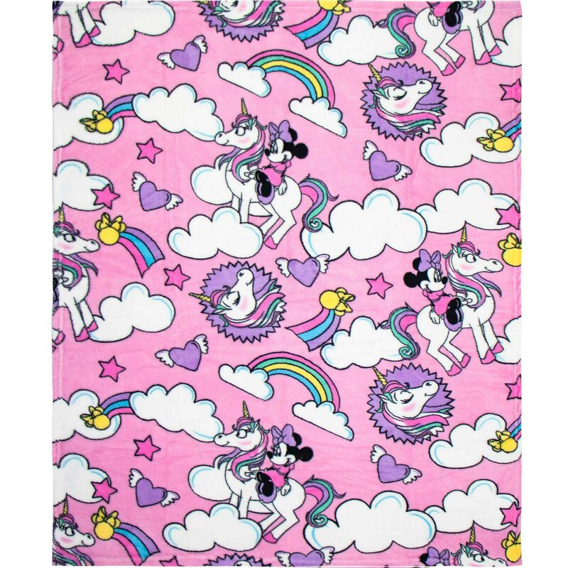 Paturica pluss, Minnie Mouse cu Unicorni si norisori, 90x120 cm