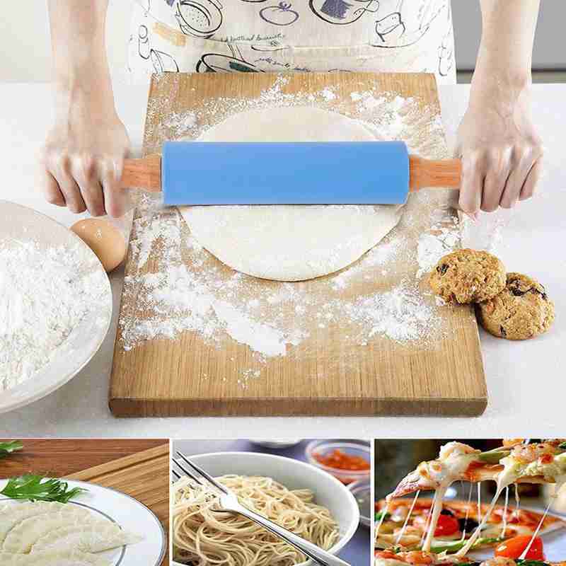 Sucitor din SIlicon cu Rotire prin Ax Metalic, pentru Modelat Aluatul pentru Prajituri, Calitate si Design Premium, 30cm, Albastru, Original Deals®