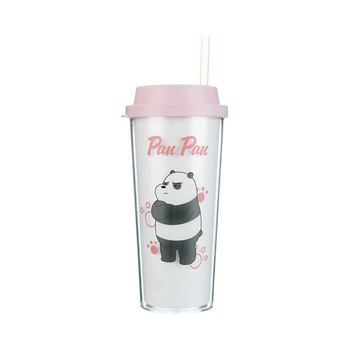 Pahar strat dublu cu pai We Bare bears,Panda, 550ml Pahar strat dublu cu pai We Bare bears,Panda, 550ml