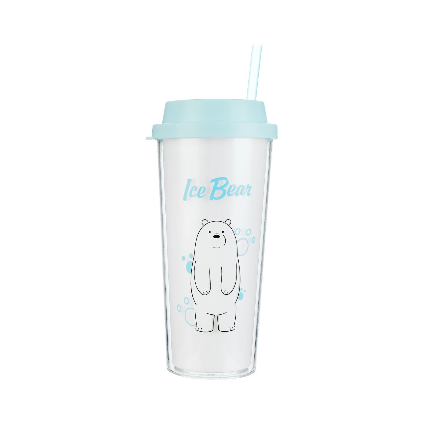 Pahar strat dublu cu pai We Bare bears, Ice Bear, 550ml