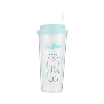 Pahar strat dublu cu pai We Bare bears, Ice Bear, 550ml Pahar strat dublu cu pai We Bare bears, Ice Bear, 550ml