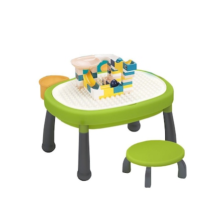Set Masuta educativa de desenat si construit, cu cuburi lego 60 piese si scaun