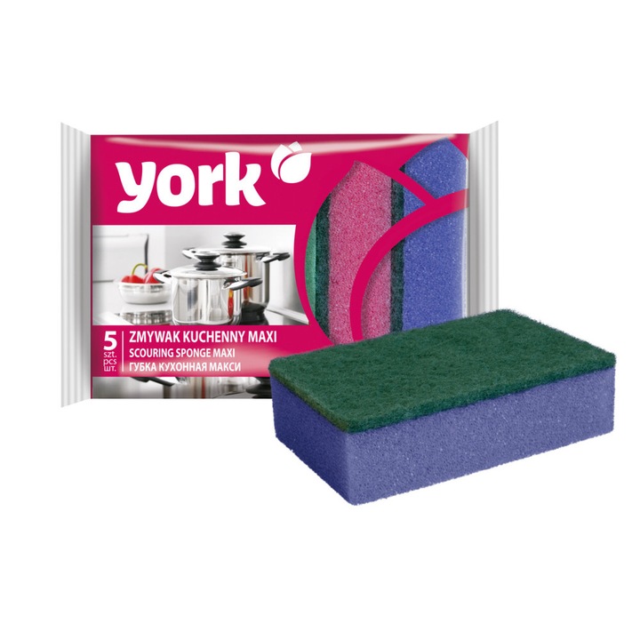 Гъба за миене на съдове York Maxi, 10x7.0x2.9 см, 5 броя