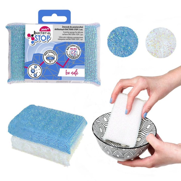 York Mosogató szivacs dörzsi 11,5x7,50x3,0cm 2db Bacteria Stop