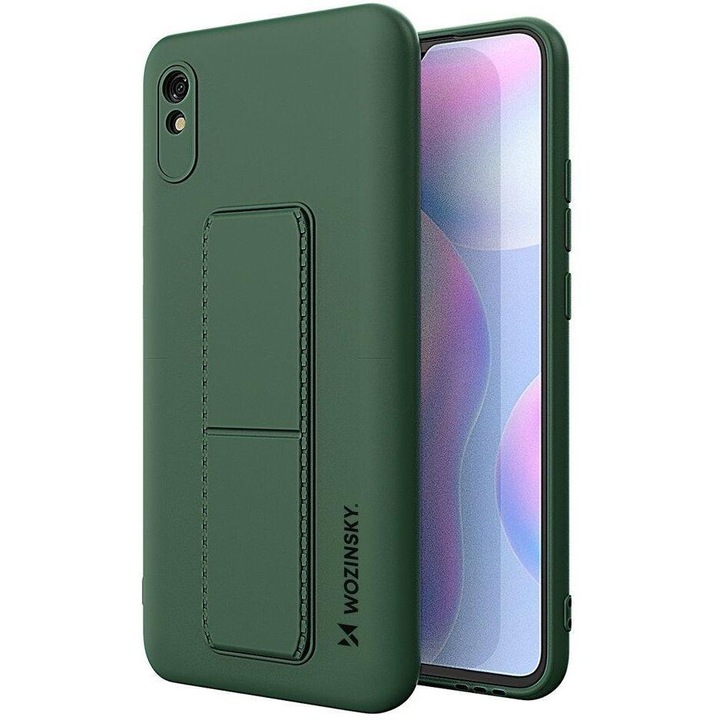 Калъф за телефон Wozinsky Kickstand Flexible Silicone със стойка за Xiaomi Redmi Note 9 Pro/ Redmi Note 9S, Тъмнозелен