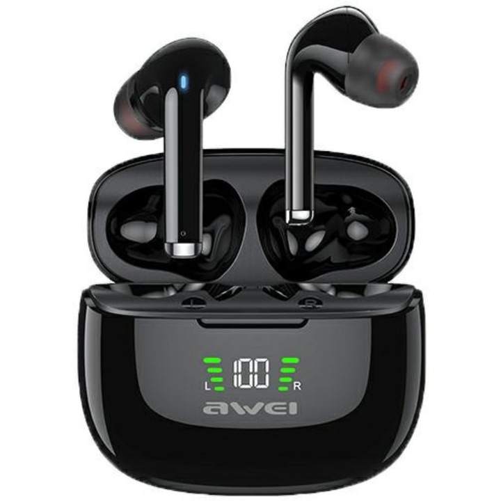 AWEI TA8 TWS Bluetooth 5.2 vezeték nélküli fülhallgató és dokkoló, fekete