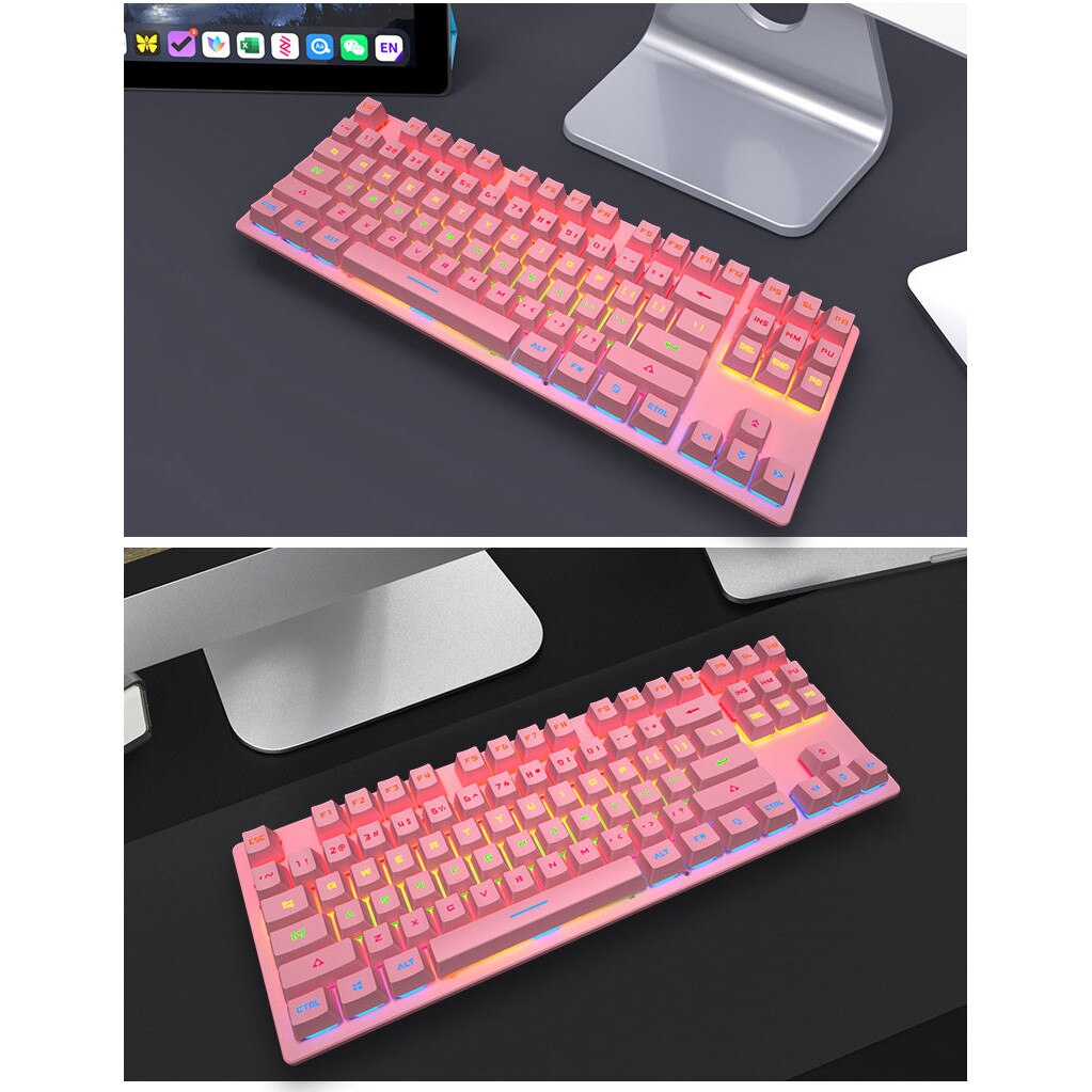 Maneuver short Hassy Tastatura gaming mecanica Pink K 550, 87 taste ,7 moduri iluminare led,  Usb, Rgb, culoare roz - eMAG.ro