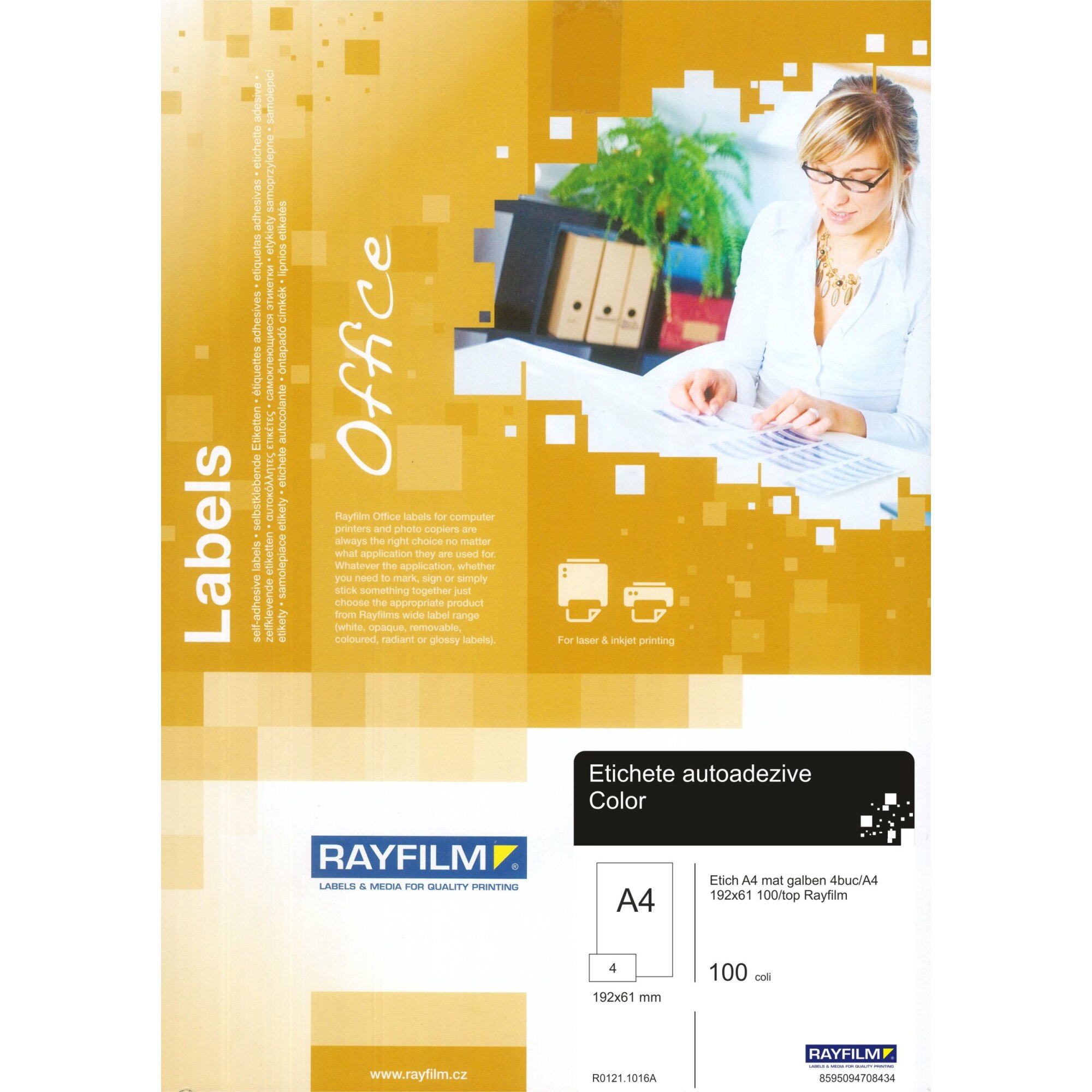 Etichete autoadezive A4 mat galben 4buc/A4 192x61 100/top Rayfilm