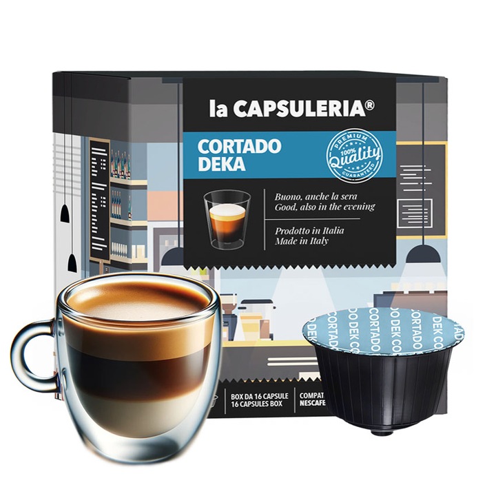 Комплект Капсули La Capsuleria, Cortado Deka, съвместими с Nescafe Dolce Gusto, 16бр