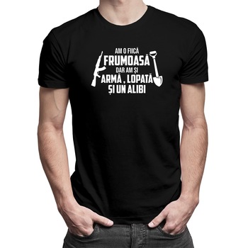 Tricou pentru barbati, Am o fiica frumoasa, dar am si arma, lopata si un alibi, Negru, L EU Tricou pentru barbati, Am o fiica frumoasa, dar am si arma, lopata si un alibi, Negru, L EU