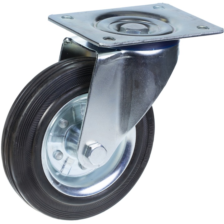 OEM Gumi kerék készlet, 4 db, 2 forgó / 2 fix, Acél középső, 600 kg, 160 mm, Fekete / Ezüst