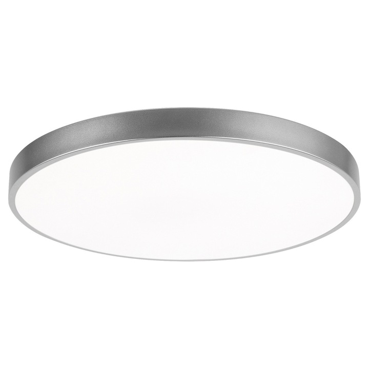 Plafoniera LED Rabalux Tesia 3315, argintiu, 36W, alb natural 4000K, 2600 lm, diametru 400 mm, design modern, sufragerie, dormitor, abajur plastic alb, durata viata 50000h