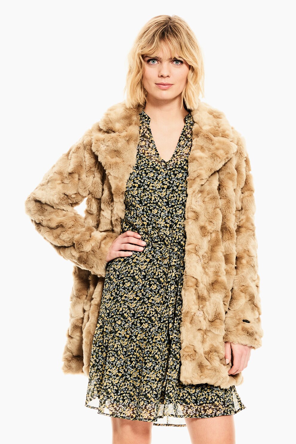 Garcia, Haina de blana sintetica regular fit, Maro nisip