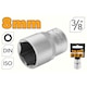 Cheie tubulara 3/8" Cr-V 8 mm, TOLSEN, DIN3124, ISO2725-1, finisaj crom lucios, tratament termic, canelura de retinere, actionare manuala, Industrial, tratament termic, finisaj crom mat, canal retinere bila, protectie anticoroziva