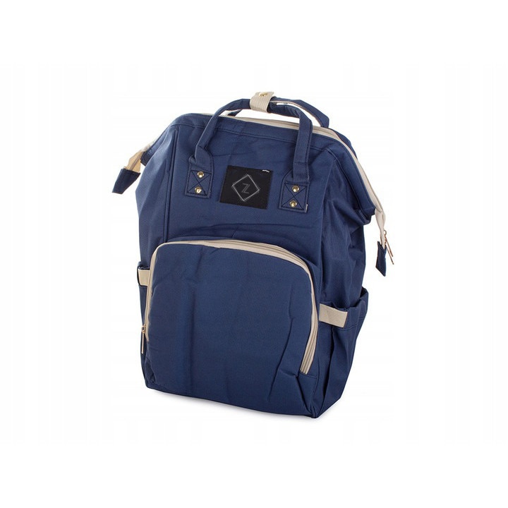 Rucsac multifunctionala, Zola®, pentru mamici, fermoar spate, albastru inchis cu crem
