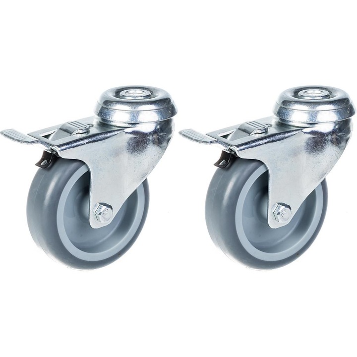 Set de 2 anvelope de cauciuc gri de 75 mm, 3 ", capacitate 120 kg, rezistenta crescuta