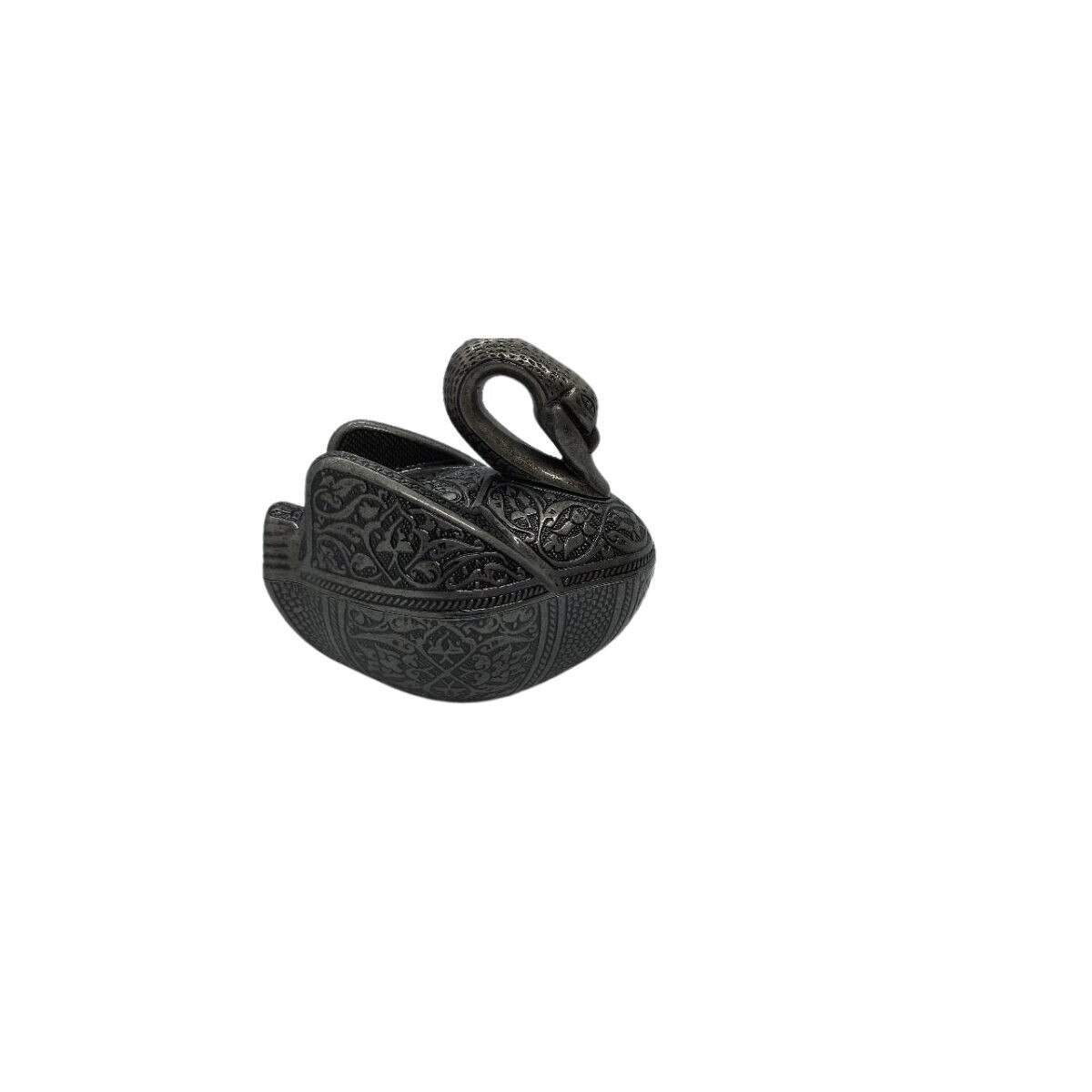 Bomboniera metalica, argintiu inchis, in forma de lebada, Acar