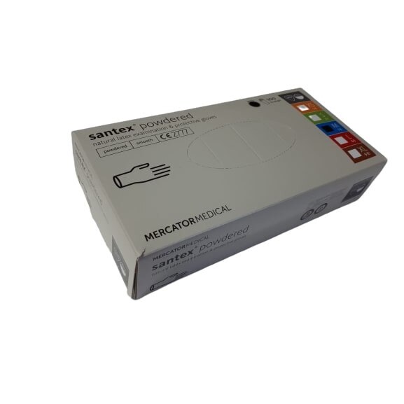 Cutie 100 buc Manusi Latex Pudrate Albe, Marimea M, Santex