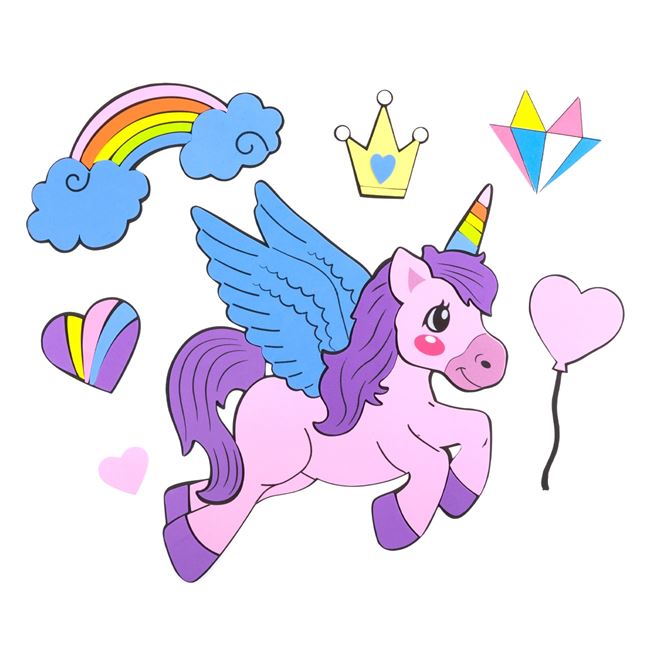 Sticker decorativ, Zola® pentru perete, model cu unicorn, 6 bucati, multicolore