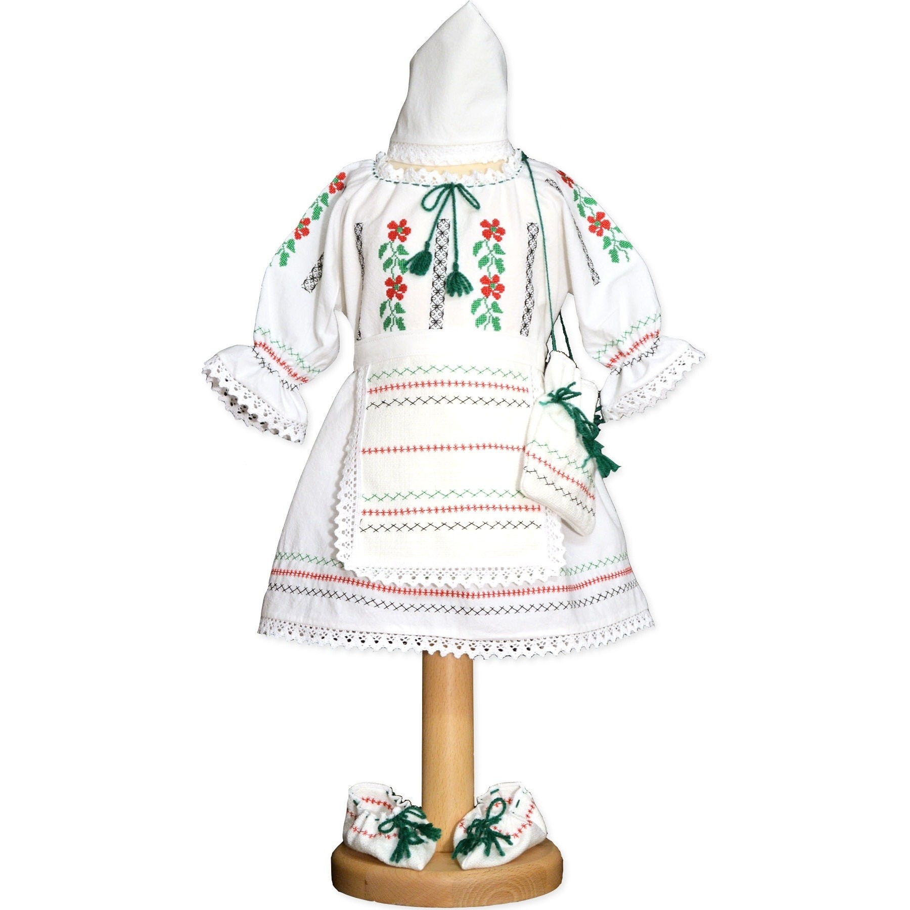 Costum pentru botez brodat cu motive florale, 0-24 luni