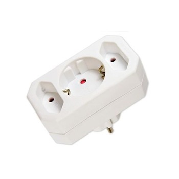 Adaptor priza Schuko, 1xSchuko+2xEuro mama, cu protectie pentru copii, Arcas - AD-3 Adaptor priza Schuko, 1xSchuko+2xEuro mama, cu protectie pentru copii, Arcas - AD-3