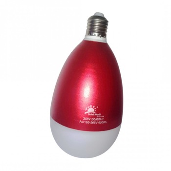 Bec LED cu economie de energie, E27, 30W, 18,5 cm, JL-2021-1, culoare rosu / alb Bec LED cu economie de energie, E27, 30W, 18,5 cm, JL-2021-1, culoare rosu / alb