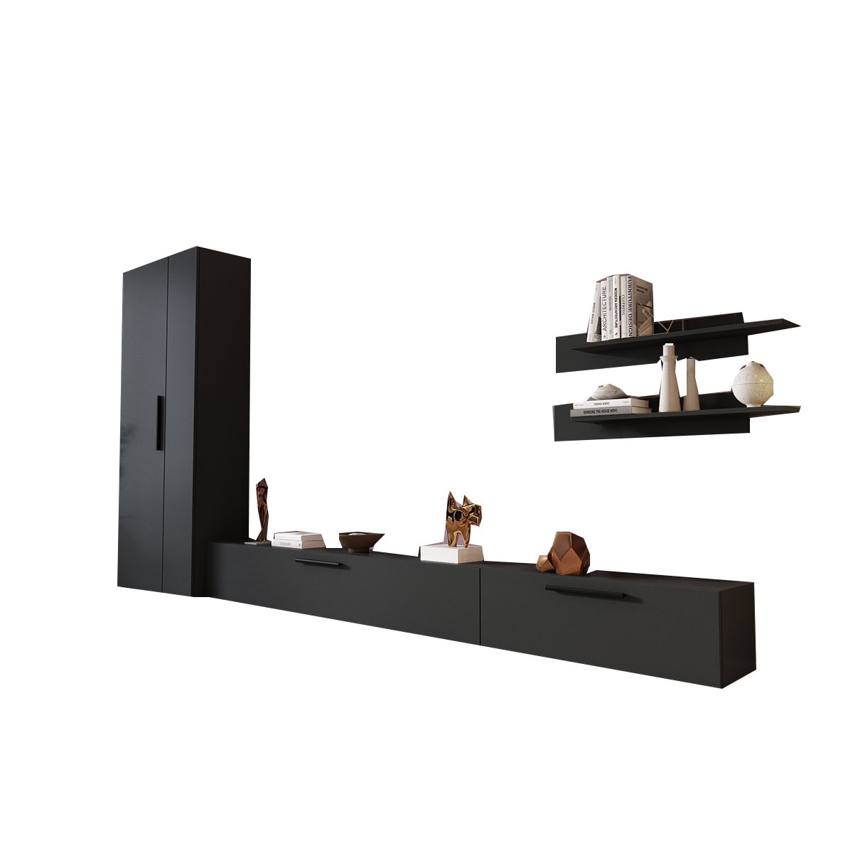 Set Living Pati 120 Mobila Sufragerie Gri Antracit PAL MELAMINAT 16 mm H 185 x A 35 x L 310 cm