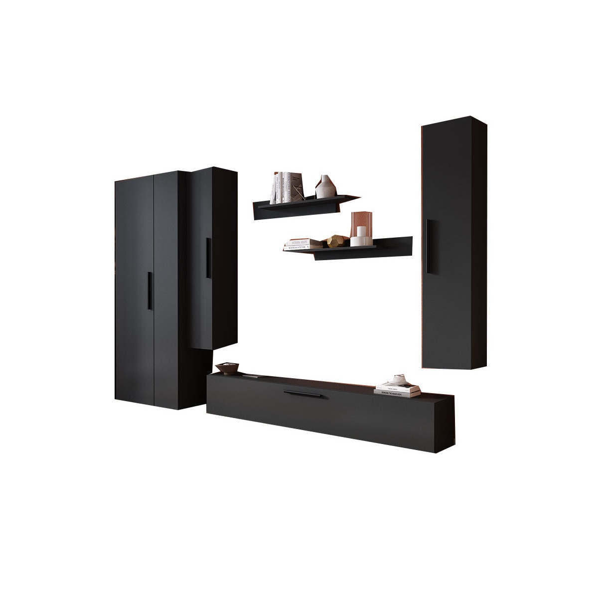 Set Living Pati 128 Mobila Sufragerie Gri Antracit pal melaminat 16mm L 310 cm x A 35 x H 185 cm