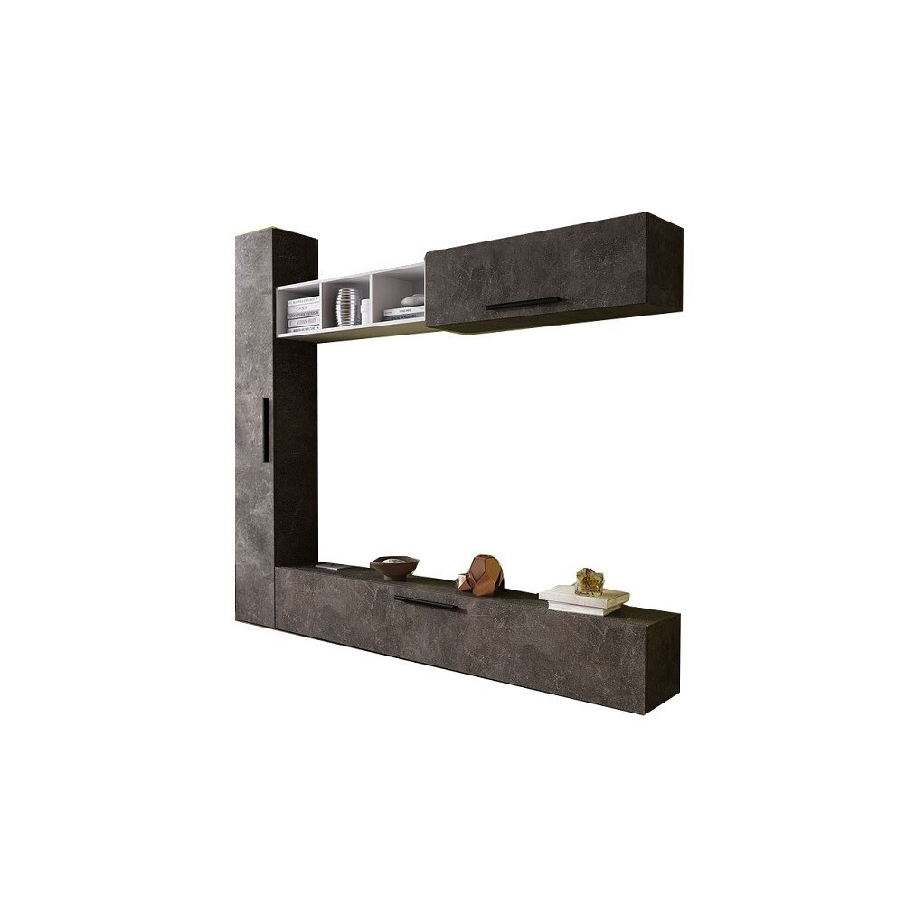 Set Living Pati 137 Mobila Sufragerie Gri Beton Alb pal melaminat 16mm L 214 x A 26,7 x H 185 cm