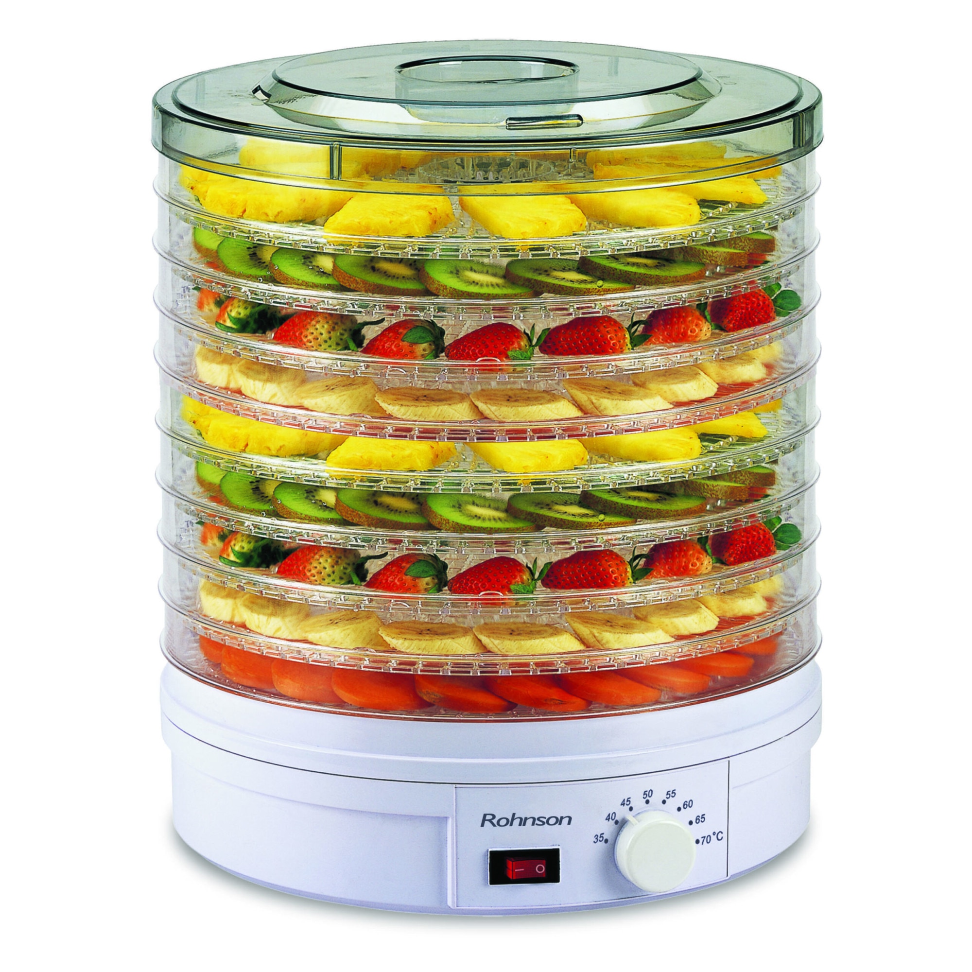 Deshidrator de alimente Rohnson R283, 245W, 9 tavi, tava 2.5cm x ø32cm, 35-70 °C, ventilator