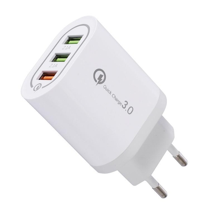 Зарядно устройство с 3 USB порта Quick Charge Qualcomm с множество защити, бяло - MaffStuff®