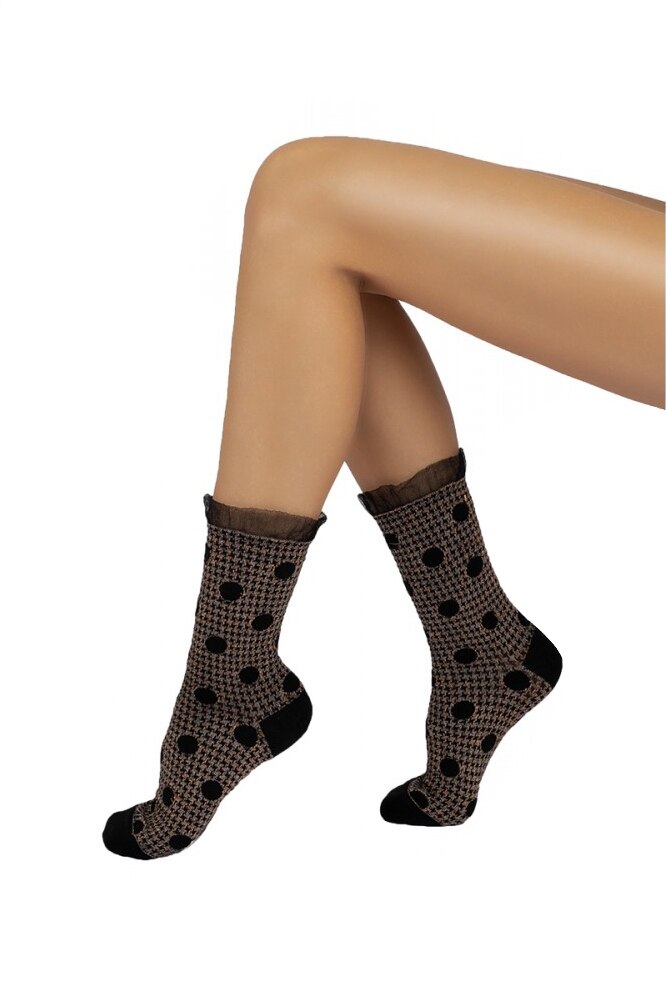 Sosete din colectia de lux din bumbac si vascoza, model stralucitor cu buline, Mabel Sarah Borghi, Negru/Auriu